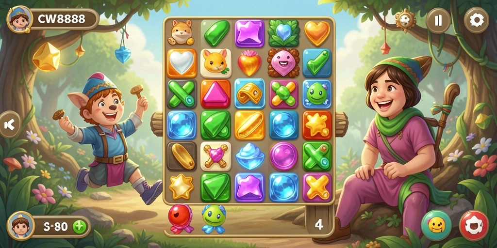Screenshot gameplay <strong>CW8888</strong> menampilkan kombinasi blok warna-warni yang menarik.