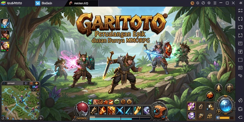Screenshot gameplay GARITOTO menampilkan pertarungan epik antara karakter di dunia fantasi.