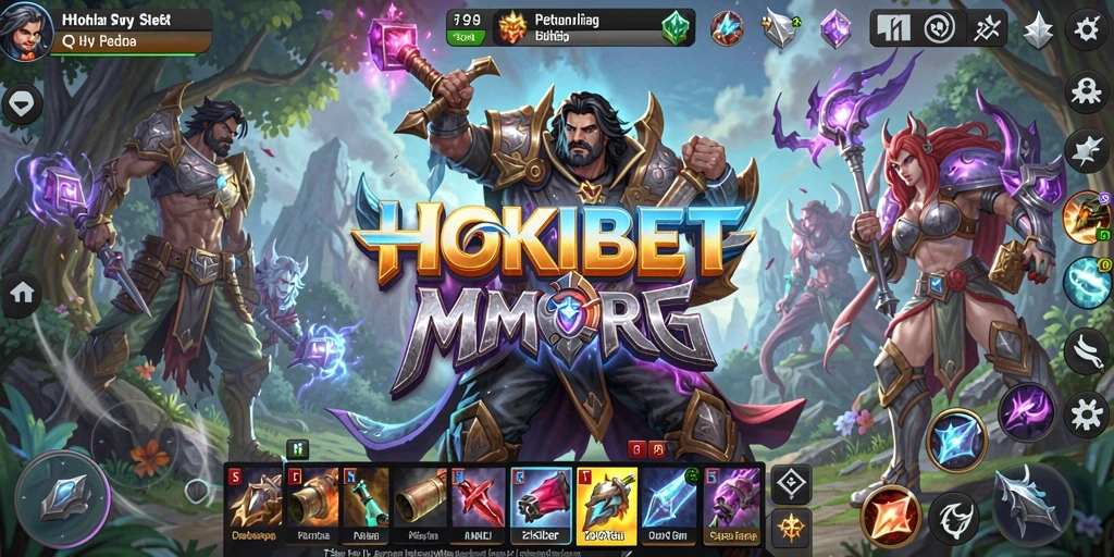 Gameplay HOKIBET menampilkan karakter beraksi di dunia MMORPG yang luas.