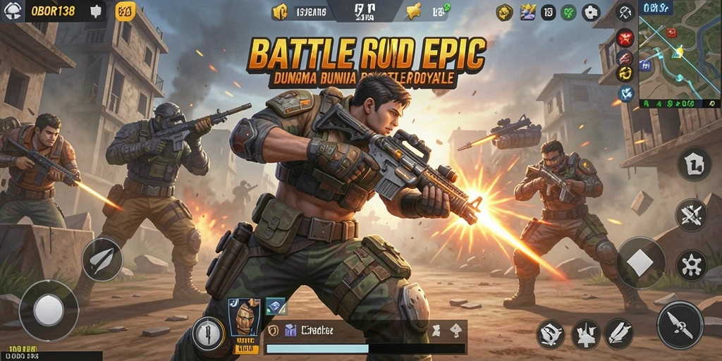 Screenshot menampilkan aksi seru dalam game Battle Royale OBOR138.